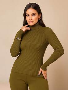 Cacharrel Feminina Tricot Blusa de Frio Gola Alta Manga Longa Básica Clássica Tricô Moda Outono/Inverno