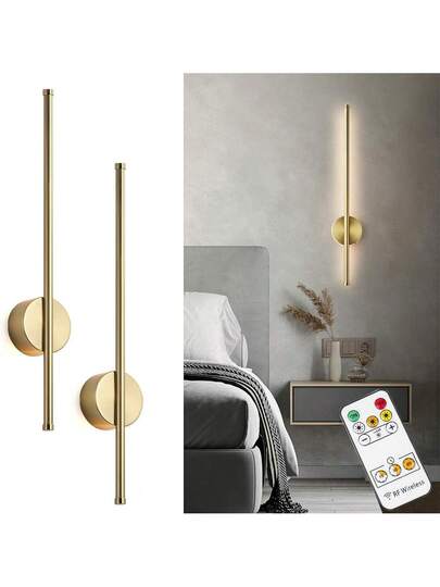 USB Rechargeable Wand Verlichting Black/Gold, 50/80cm, Touch Switch, Remote Control, Dimmable, Timer Infrared Sensor, No Wiring, Aluminum Lampshade, Battery Ideal Bedroom, Living Room, Staircase view 2