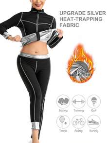 Women's Sauna Suit, Women's Sports & Fitness Sweat Suit, Women's Sweat Shirt, European And American Women's Sweat Shirt, Sports Sauna Sweat Shirt, Fitness Yoga Sweat Shirt, Long Sleeve Sweat Shirt, Sweat Pants - Black - View 4