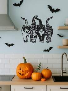 1pc Elegant Black Metal Cat Silhouette Wall Decor - Whimsical And Artistic Cat-Themed Art Piece, Ideal For Home, Office, Living Room, Perfect Gift For Cat Lovers, Housewarming, Valentine's Day, Christmas, Great For Modern Home Decor, Interior Decoration And Room Styling. - Multicolor - View 1