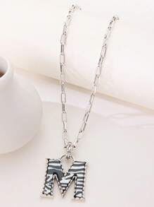 1pc Western Country Style Vintage Textured CCB Multicolor Leopard Print Black & White Plaid 26 Letter Minimalist Pendant Necklace, Sweater Chain