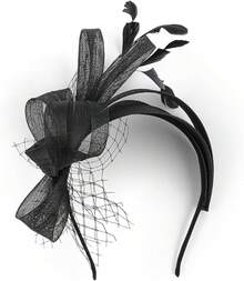 Fascinators Hats Women,Tea Party Fascinator Hair Clip With Feathers Wedding,Derby Hats Headbands - Ha9461-黑色 - 查看 4