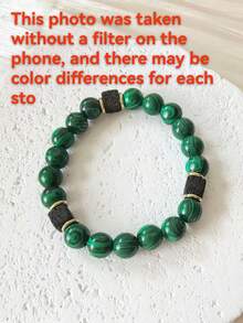 金钱手链天然火山石绿宝石孔雀石招财男士珠宝手链日常佩戴优雅时尚手链赠送朋友精致礼物 - 綠色 - 查看 2