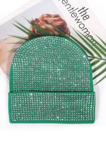 1pc Fully Rhinestone Embellished Versatile Ins Style Autumn/Winter Korean Fashion Bling Bling Beanie Hat, Warm Ear Protection, Suitable For Daily Wear And Parties, Unisex