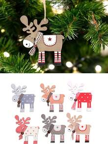 6 piezas de adornos de renos de madera para el árbol de Navidad - Decoración con pintura colorida, decoraciones rústicas fáciles de colgar para el hogar y fiestas