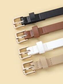 4pcs Women's Square Gold Buckle Classic PU Leather Solid Color Thin Belts For Casual Jeans - bộ thắt lưng - Xem 2