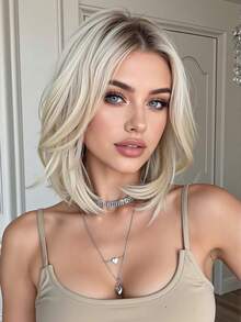 12英寸渐变金色卷发短款波浪假发，优雅女士假发，耐热合成假发，适合角色扮演、节日和日常时尚造型，是万圣节和圣诞节的理想礼物。 - 漸變金色 - 查看 3