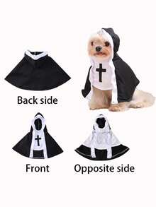 宠物展犬服装，万圣节角色扮演服装，黑白连帽斗篷宠物服装 - 彩色 - 查看 1