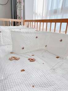 1pc Baby Crib Integrated Soft Bumper Pad, Infant Bed Rail Protector, Newborn Cartoon Embroidery Cushion Crash Pad, Children Anti-Collision Fence - Happy Bear - View 12