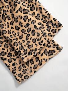 Pantalones anchos de pierna larga con estampado de leopardo, lazo en la cintura y esponjoso, para mujer. Pantalones de otoño/invierno para mujer