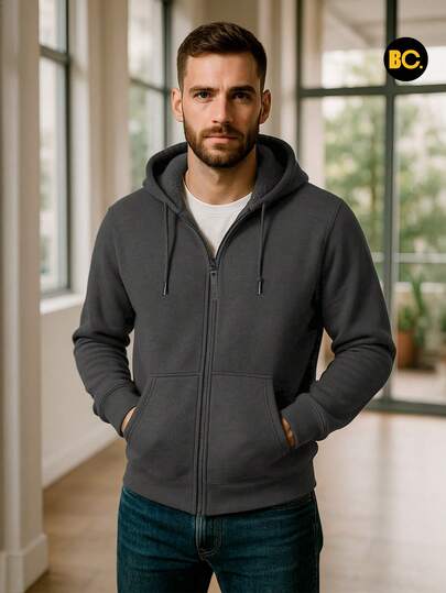  Big City Sudadera De Hombre Con Forro Borrega y Capucha Hoodie! Con Cierre y Basicas con estampado casual de Moda