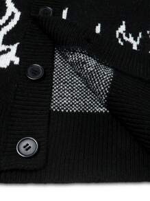 Unisex Retro Dark Style Patterned Long Sleeve Button-Up Knit Cardigan Sweater, Suitable For Spring, Autumn, Winter, European And Asian Fashion