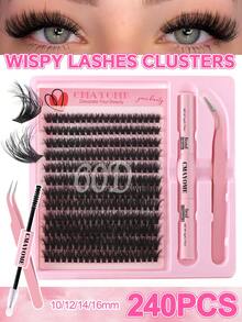192/216/240 D Curl Large-Capacity False Eyelash Extensions Kit With Eyelash Extensions Adhesive, Tweezers, And Eyelash Brush. Fluffy, Thick, And Soft False Eyelash Extension Set, 60d 80d 100d 10-16mm Mixed-Length Individual Eyelash Clusters. Natural Look Style And Thin False Eyelashes For Daily And Dating, Cosplay, Night Party, Club, Stage, Carnival, Bridal,Wedding Makeup, Fake Eyelashes Gift Set For Women, Girlfriendlash Clusters Kit,Lashes,Eyelashes,Fake Lashes - Pink - View 16