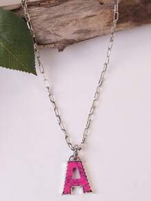 1pc Western Country Style Vintage Textured CCB Multicolor Leopard Print Black & White Plaid 26 Letter Minimalist Pendant Necklace, Sweater Chain