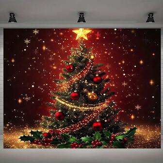 2D 1pc Holiday Polyester Christmas Tree Backdrop, No Electricity Needed, Indoor And Outdoor Holiday Decor, Multiple Size Options, Standard Size Banner
