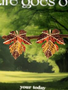 2pcs/Set Autumn Maple Leaf Enamel Painted Earrings (For Women)