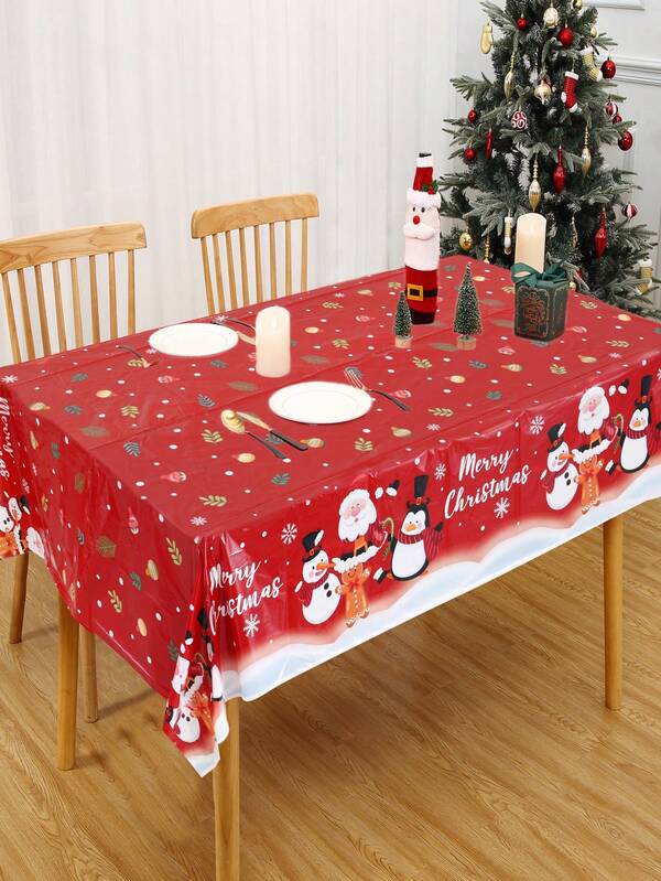 1 Stück Weihnachtstischdecke, fröhliche Weihnachten Tischdecke mit Schneemann, Weihnachtsmann, Pinguin und Lebkuchenmann Design, 220*130cm Einweg-PE-Tischdecke, Weihnachtsparty Zubehör, Weihnachtsdekoration, Weihnachtsschmuck