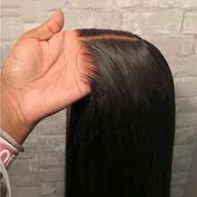 36 英寸高清蕾丝前部无胶耐高温纤维合成假发,天然黑骨直发混合人发,预拔、预剪,13x4 13x6 5*5 4*4,180% 密度蕾丝闭合混合巴西原创假发,自然发际线,批发价女士混合假发 - 自然色&黑色系 - 查看 2