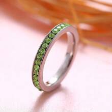 1pc Luxury Birthstone Eternity Band Stainless Steel Stackable Ring For Women, 12 Colors Available, High-Quality Jewelry, Ideal For Valentine's Day, Engagement, Anniversary, Birthday Gift - Silver - View 4