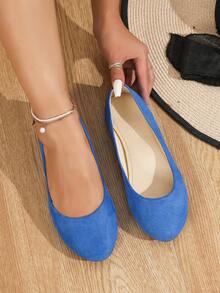 1 Pair Women's Faux Suede Microfiber Ballet Flats - Multi - Color Slip - On Round Toe Flats For Casual Daily Wear, Office & Weekend Outings - 藍色 - 查看 1