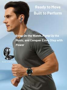 EFFEOKKI TWS 二合一智能手表带耳塞 - 锌合金边框，1.46 英寸圆形显示屏，无线通话功能，音乐播放，NFC，多种运动模式，健身追踪，兼容 Android 智能手机 - D13/Black Strap/Zinc Alloy Bezel - 查看 9