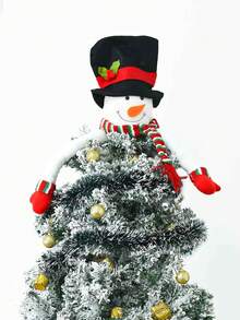 1 Set Of 17pcs, 1pc Snowman Christmas Tree Top Decoration Plus 1pc Red And White Wool Strips Plus 15pcs Golden Christmas Tree Decoration Pendant For Christmas Party Decoration Supplies