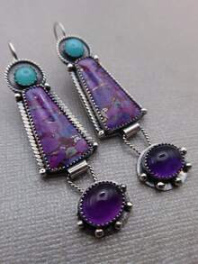 2PCS Vintage Bohemian Purple Charm Enamel Multicolor Dangling Women's Earrings For Daily Gift Party Birthday Gift - Nhiều màu - Xem 3
