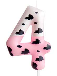 Pink & White Cow Spotted Digit 0-9 Print Birthday Animal Theme Anniversary Celebration Party Cake Decorative Candles - Multicolor - View 3