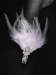 1个时尚羽毛发夹，带闪亮水晶侧边发夹，女士珠宝配饰，万圣节发带 - 彩色 - 查看 4