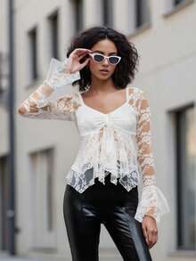 Women's White Bow Shirt - trắng - Xem 3