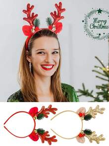 1 Damen Weihnachts Rentiergeweih Haarband, glitzernder Rentier Kopfschmuck für Party, Festival, Neujahrs Dekoration, süßes Geweih Haarband für Frauen, Polyester Weihnachtsparty Haarschmuck Krone Haarband, Weihnachts Rentiergeweih Haarband mit süßen Tierelementen - Feiertags Haarschmuck, strapazierfähiger Kunststoff, keine Federn, modischer Dress-up Haarreif, ideal als Geschenk