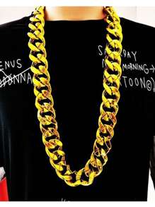 1pc Men's Oversized Faux Gold Chain Necklace, Hip Hop Prop Necklace, Exaggerated Thick Necklace