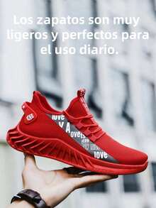 Zapatillas Deportivas Ligeras Y Cómodas Con Suela Blanda, Diseño Único Y Disposición De Letras. - Rojo - Ver 3