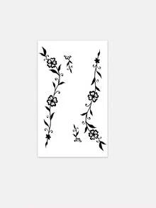 Waterproof And Sweat-Proof, Washable Temporary Tattoo Sticker - 1 Piece. Unique And High-Grade Design, Featuring Flowers, Vines And Henna. This Is A Fashionable Plant And Flower Pattern Tattoo. Suitable For People To Use Daily. - Black - View 4