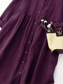 Women's V-Neck Open Front Casual Loose Plus Size Dress, Elegant Autumn/Spring