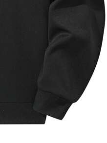 男士羊毛连帽保暖连帽衫，简约纯色，松紧袖口，经典纽扣设计，穿着舒适。 - 黑色 - 查看 4