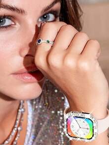 2个闪亮水晶水钻保护壳，双层硬质PC超薄外壳，兼容 38/40/41/42/44/45/46/49mm，适用于 Series Ultra/SE/11/10/9/8/7/6/5/4/3/2/1，智能手表保护壳配件，粉色+星空