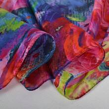 100% Mulberry Silk Scarf For Women Lightweight Long Scarves Beach Wraps Cover Up -Travel Photography Scarfhalloween - Blue Red - 查看 10