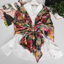 100% Mulberry Silk Scarf For Women Lightweight Long Scarves Beach Wraps Cover Up -Travel Photography Scarfhalloween - 綠色粉紅色 - 查看 3