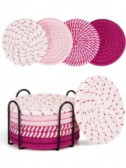 2pcs/Set Random Color Pink Cute Coasters For Drinks Absorbent Set, Coasters For Coffee Table, Coasters For Desk, House Essentials For New Home