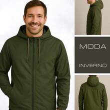 Men's Lightweight Plain Water-Repellent Windbreaker Jacket With Hood - 深綠色+純色+GG - 查看 4