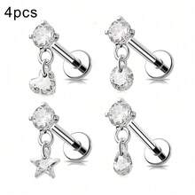 4pcs 16G 18G Threaded Earrings Nose Rings Studs Labret Lip Studs Surgical Steel CZ Zirconia Nose Rings Hypoallergenic Ear Lip Piercing Jewelry For Women Men - Silver - View 12