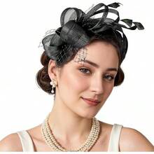 Fascinators Hats Women,Tea Party Fascinator Hair Clip With Feathers Wedding,Derby Hats Headbands - Ha9461-黑色 - 查看 1
