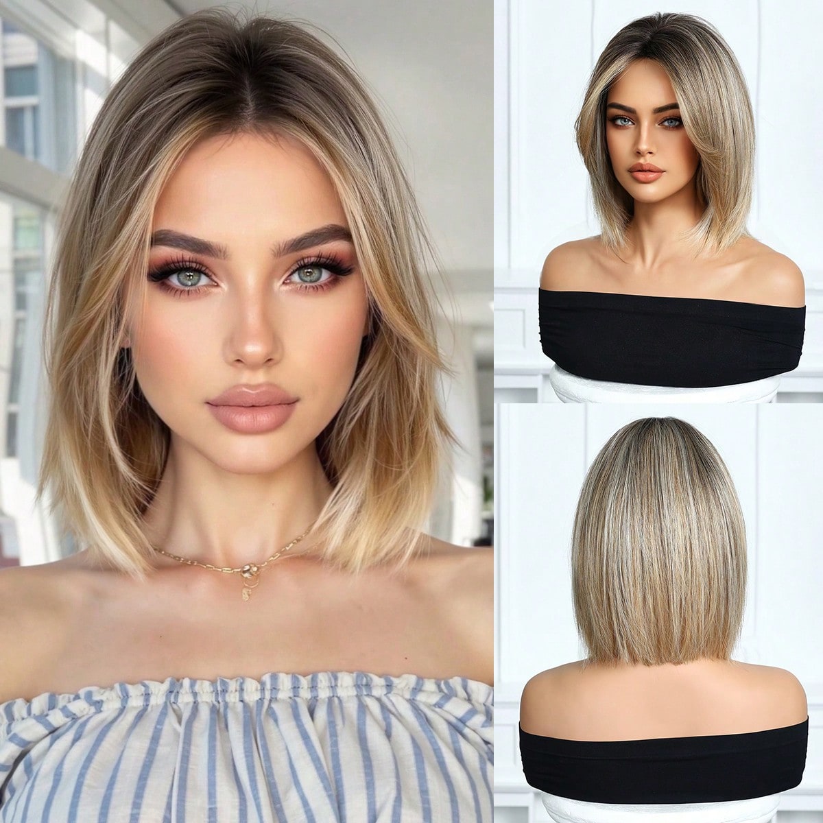 Peluca sintética recta de 12 pulgadas con raya al medio multicolor, cabello resistente al calor para mujeres, estilo diario & de moda, ideal para cos