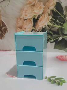 1 pieza Caja de almacenamiento de escritorio mini con 3 compartimentos, organizador de joyería, lápiz labial y cosméticos, caja de almacenamiento de cajones de 3 capas simple, caja de almacenamiento de sobremesa