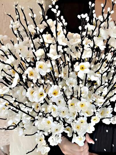 14/12/6支仿真白梅花，逼真假梅花，适用于婚礼装饰、房间装饰、家居装饰、卧室装饰、办公室装饰、酒店装饰、花园装饰、派对装饰、客厅装饰、情人节装饰，送给妈妈的礼物
