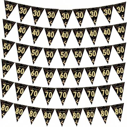 1 Set Black Rose Gold "Happy Birthday 18 21 30 40 50 60 70 80" Paper Banner, Suitable For Birthday Anniversary Party Home DIY Decoration Bunting