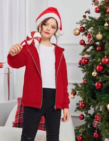 Girls Zip Up Hoodies Teen Fleece Full-Zip Sweatshirts Casual Fall Hoodie With Pocket