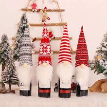 4pcs Christmas Decorations Faceless Doll Wine Bottle Cap Knitted Forest Old Man Wine Bottle Cover Restaurant Decoration