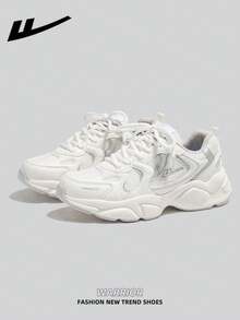 1 双 WARRIOR 女式海军蓝厚底厚底运动鞋，系带软底休闲鞋，低帮户外平底鞋，夏季一脚蹬通勤鞋，圆头低跟防滑纯色优雅徒步适合学生毕业照平底鞋，女式低帮皮革运动滑板鞋 - WBN(JS)-0578白銀色 - 查看 6